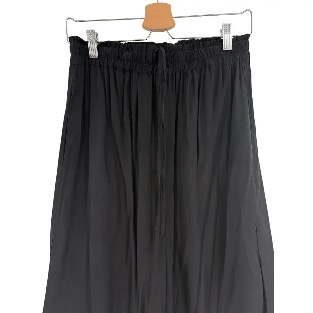 Mersea Ibiza Wide Leg Pull On Pants Black Ruffle Waist Pockets Size Small NWT